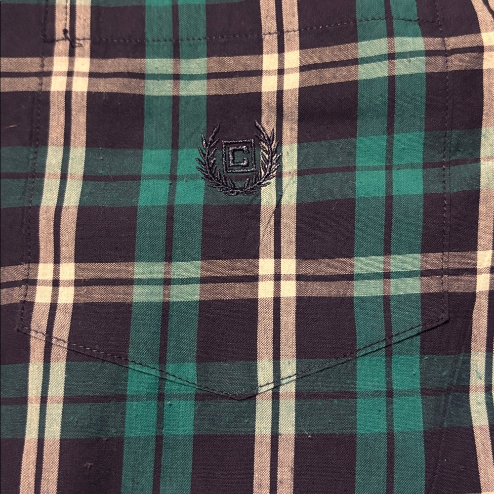 Chaps Men XL Plaid Button Down Shirt Blue Green Long Sleeve Casual Classic Fit - Picture 3 of 3